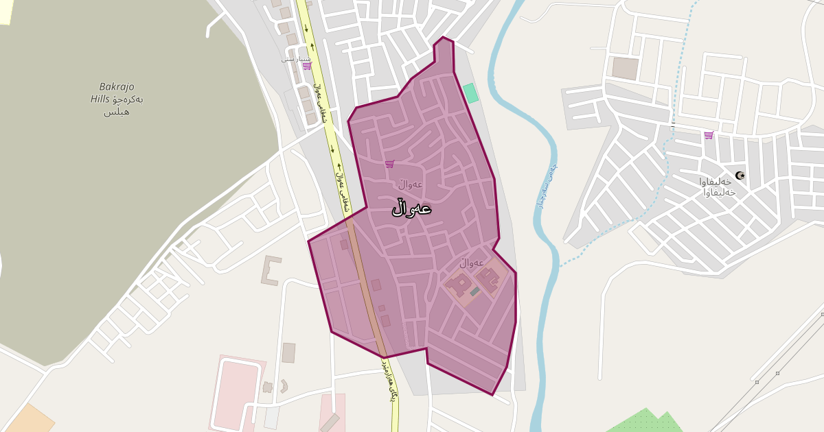 Map of Aawal neighborhood in Sulaymaniyah (عەواڵ)