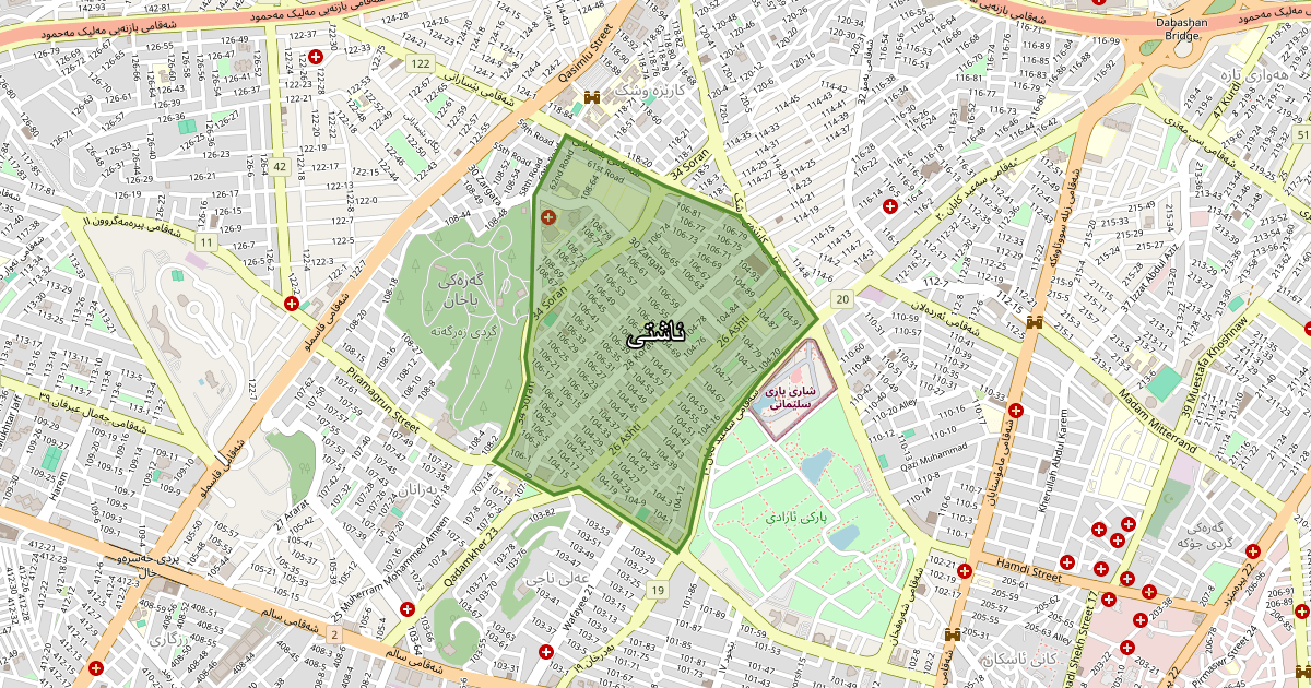 Map of Ashti neighborhood in Sulaymaniyah (ئاشتی)