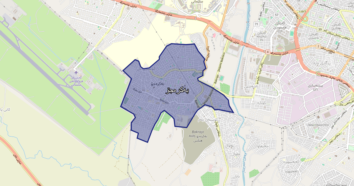 Map of Bakrajo neighborhood in Sulaymaniyah (بەکرەجۆ)