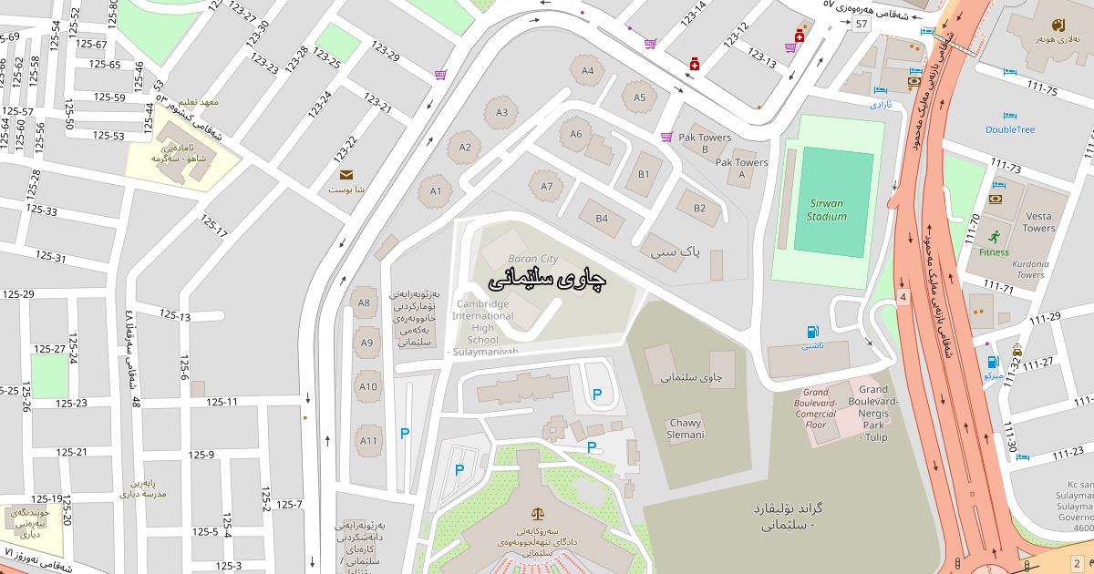 Map of Chawi Slemani neighborhood in Sulaymaniyah (چاوی سلێمانی)