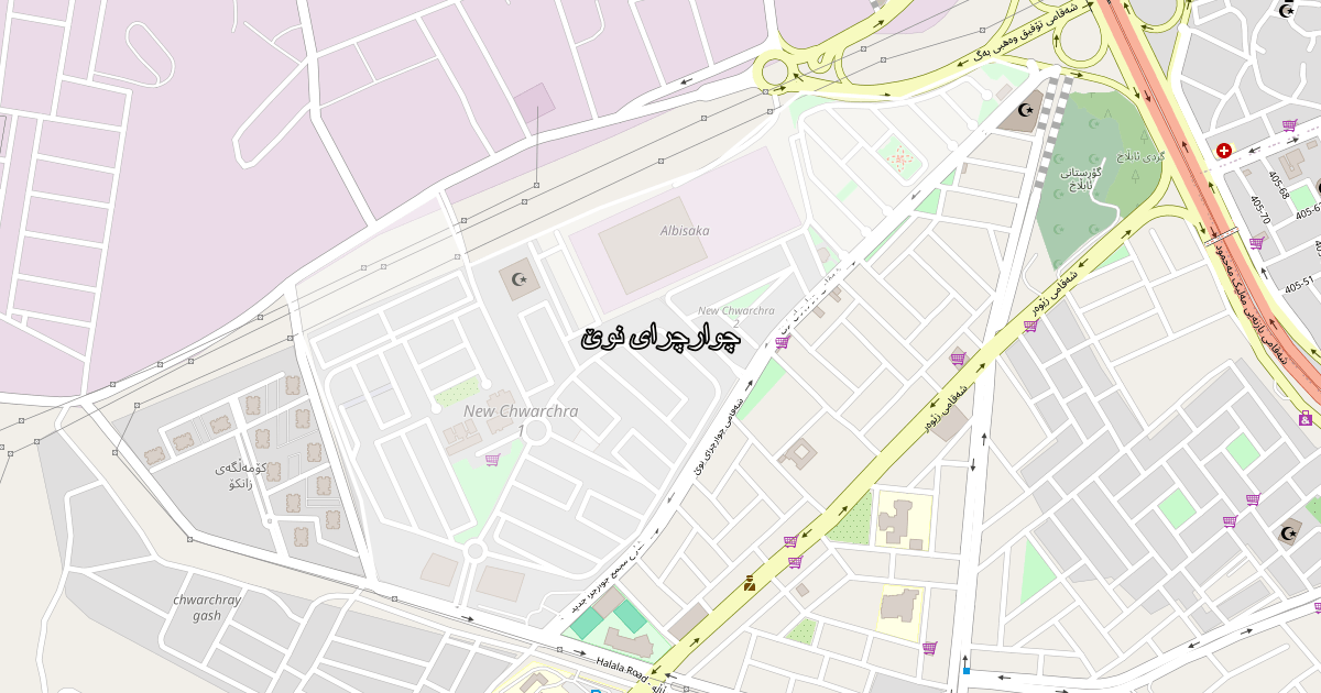 Map of Chwarchrai Nwe neighborhood in Sulaymaniyah (چوارچرای نوێ)