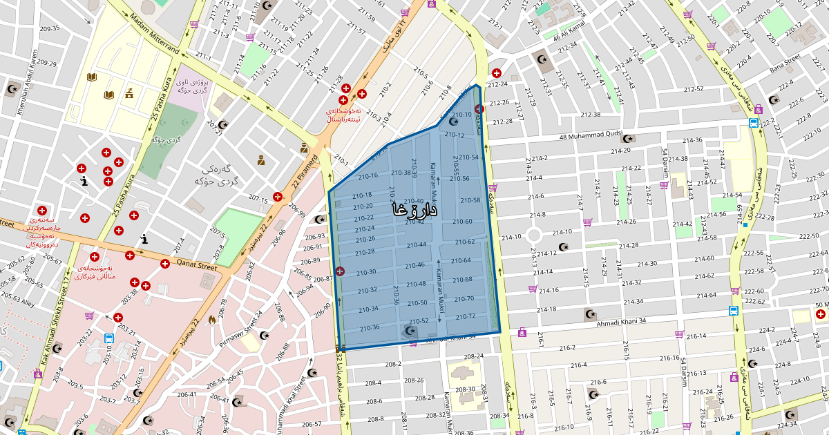 Map of Darogha neighborhood in Sulaymaniyah (دارۆغا)