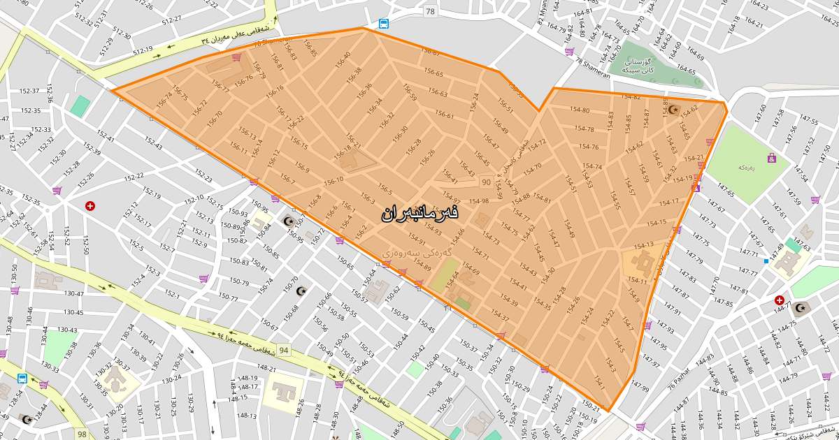 Map of Farmanbaran neighborhood in Sulaymaniyah (فەرمانبەران)