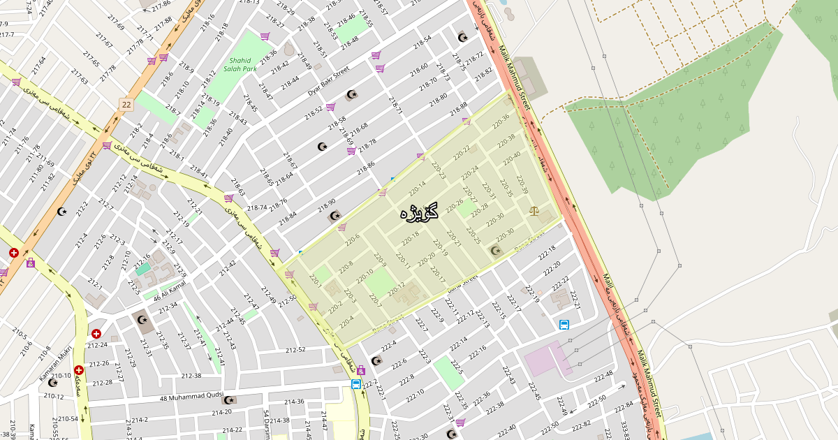 Map of Goizha neighborhood in Sulaymaniyah (گۆیژە)