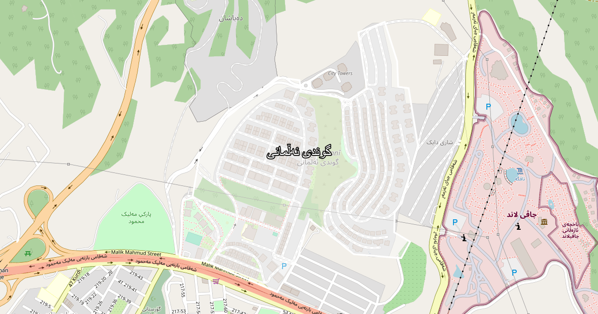 Map of Gwndi Almani neighborhood in Sulaymaniyah (گوندی ئەڵمانی)
