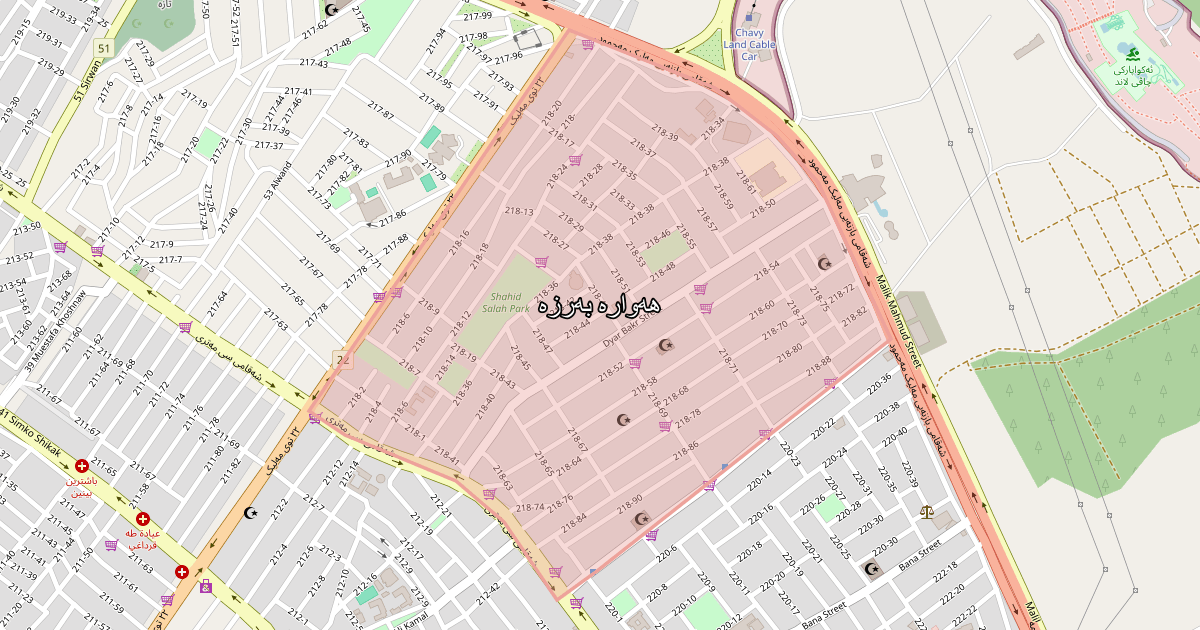 Map of Hawara Barza neighborhood in Sulaymaniyah (هەوارە بەرزە)
