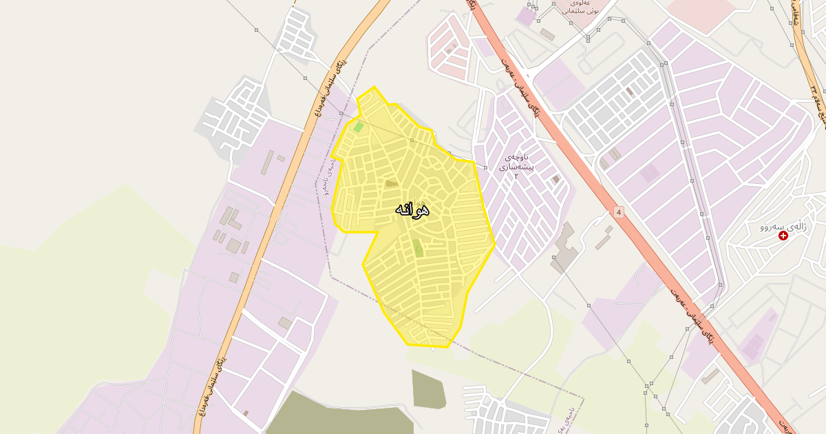 Map of Hwana neighborhood in Sulaymaniyah (هوانە)