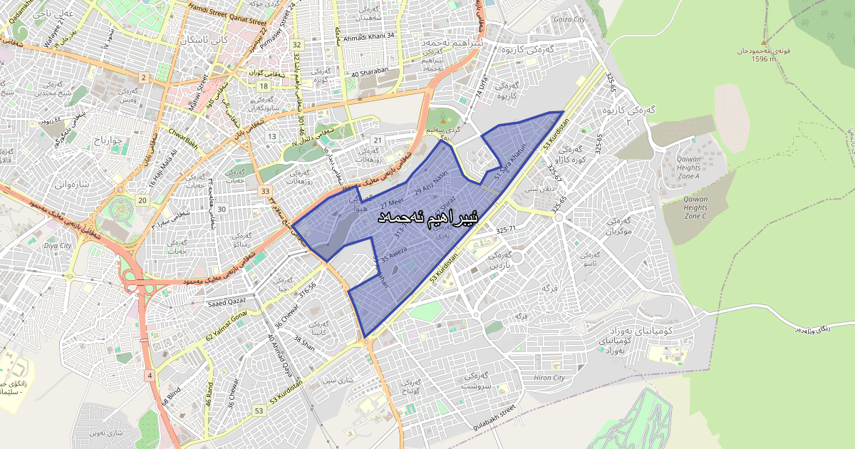 Map of Ibrahim Ahmad neighborhood in Sulaymaniyah (ئیبراهیم ئەحمەد)