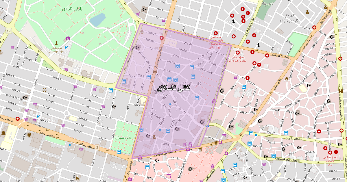 Map of Kani Askan neighborhood in Sulaymaniyah (کانی ئاسکان)