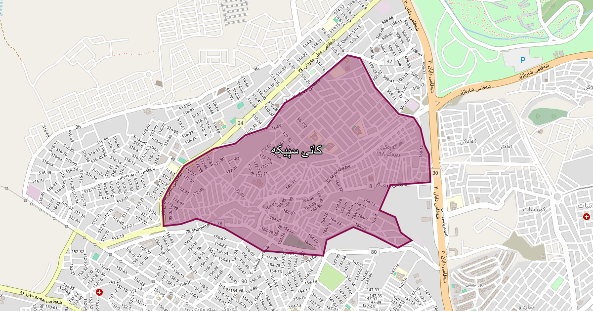 Map of Kani Spika neighborhood in Sulaymaniyah (کانی سپیکە)