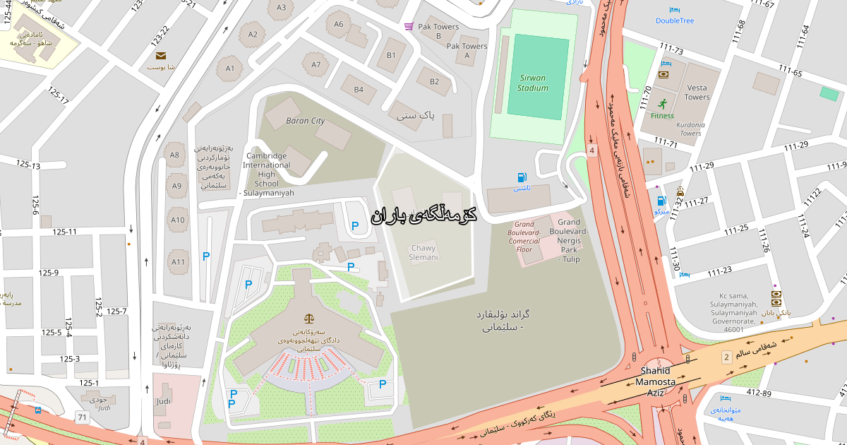 Map of Komalgai Baran neighborhood in Sulaymaniyah (کۆمەڵگەی باران)
