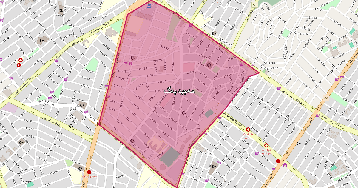 Map of Majid Bag neighborhood in Sulaymaniyah (مەجید بەگ)