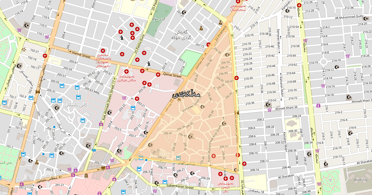 Map of Malkandi neighborhood in Sulaymaniyah (مەڵکەندی)