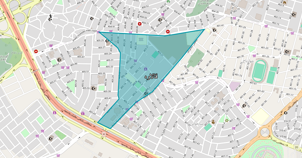Map of Qalawa neighborhood in Sulaymaniyah (قالاوە)