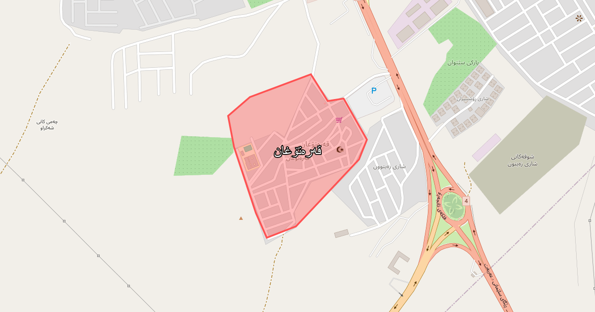 Map of Qaratoghan neighborhood in Sulaymaniyah (قەرەتۆغان)