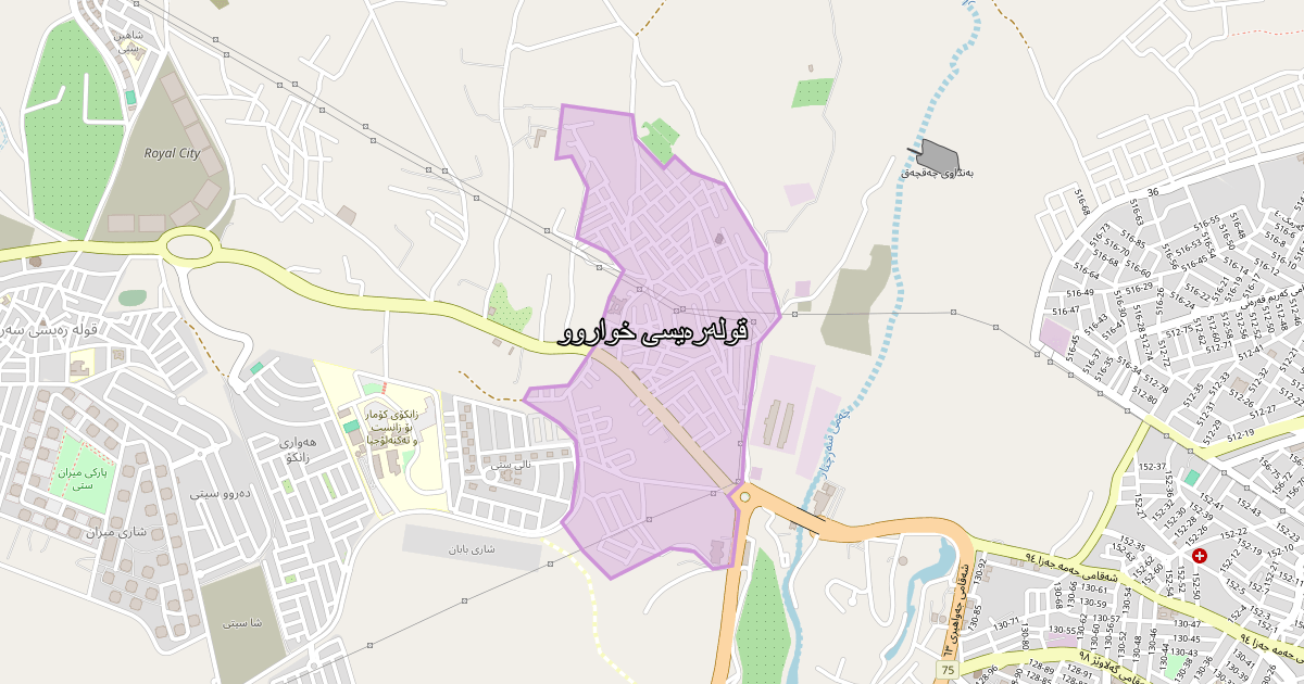 Map of Qwlaraisi Xwaru neighborhood in Sulaymaniyah (قولەرەیسی خواروو)