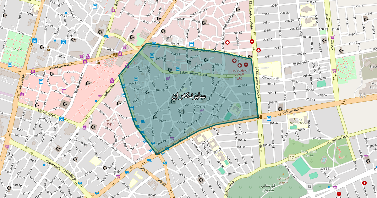 Map of Sabwnkaran neighborhood in Sulaymaniyah (سابونکەران)