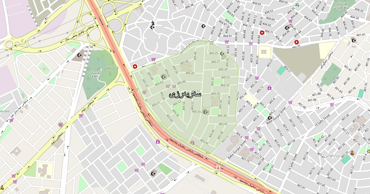 Map of Sarbarzi neighborhood in Sulaymaniyah (سەربەرزی)