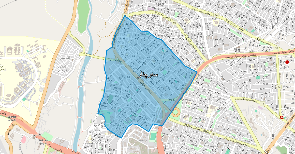Map of Sarchnar neighborhood in Sulaymaniyah (سەرچنار)