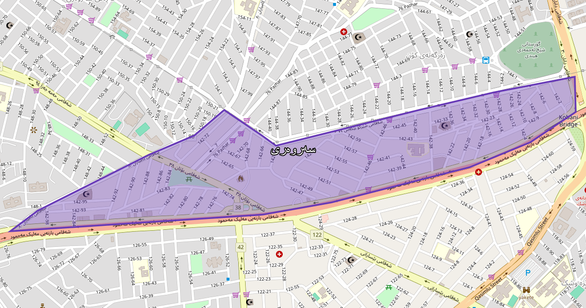 Map of Sarwari neighborhood in Sulaymaniyah (سەروەری)