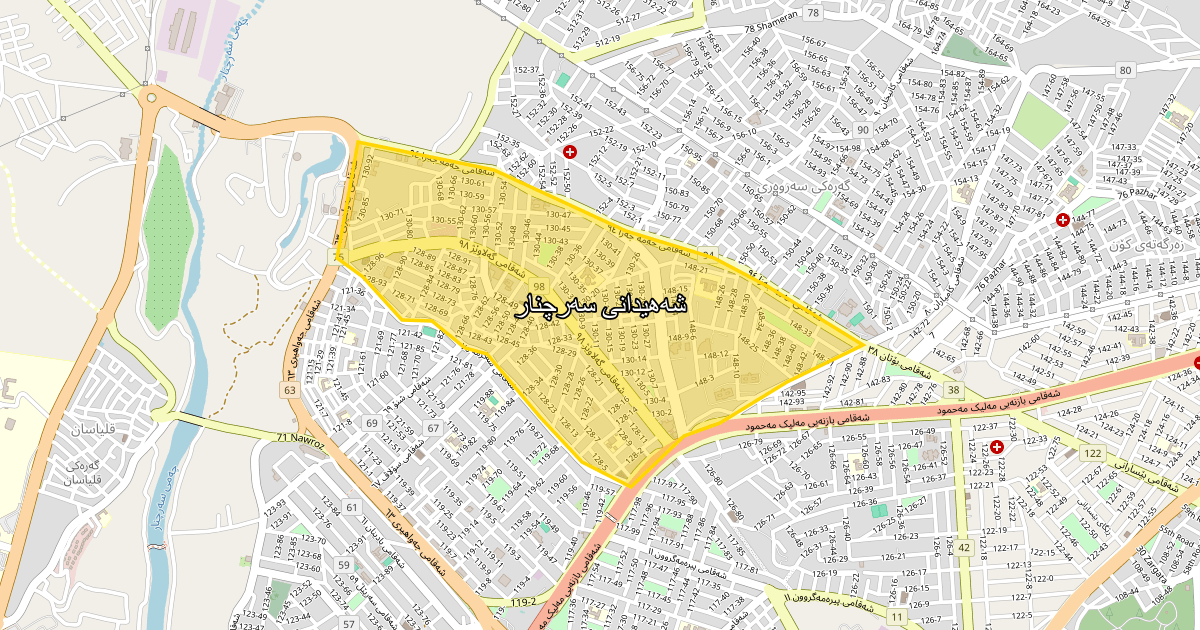 Map of Shahidani Sarchnar neighborhood in Sulaymaniyah (شەهیدانی سەرچنار)