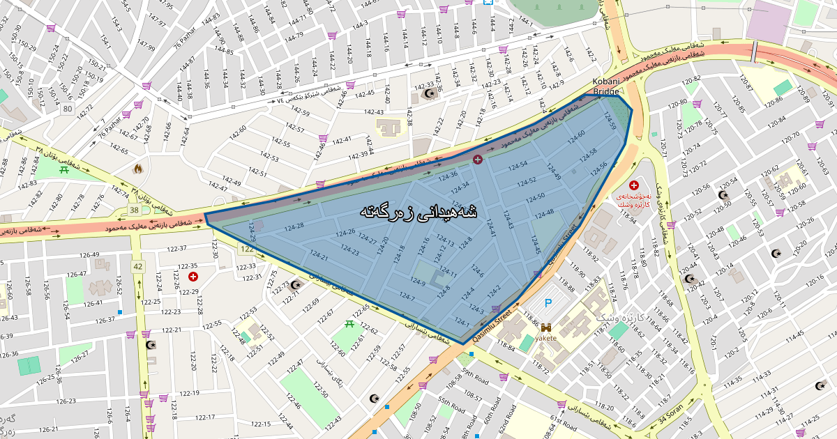Map of Shahidani Zargata neighborhood in Sulaymaniyah (شەهیدانی زەرگەتە)