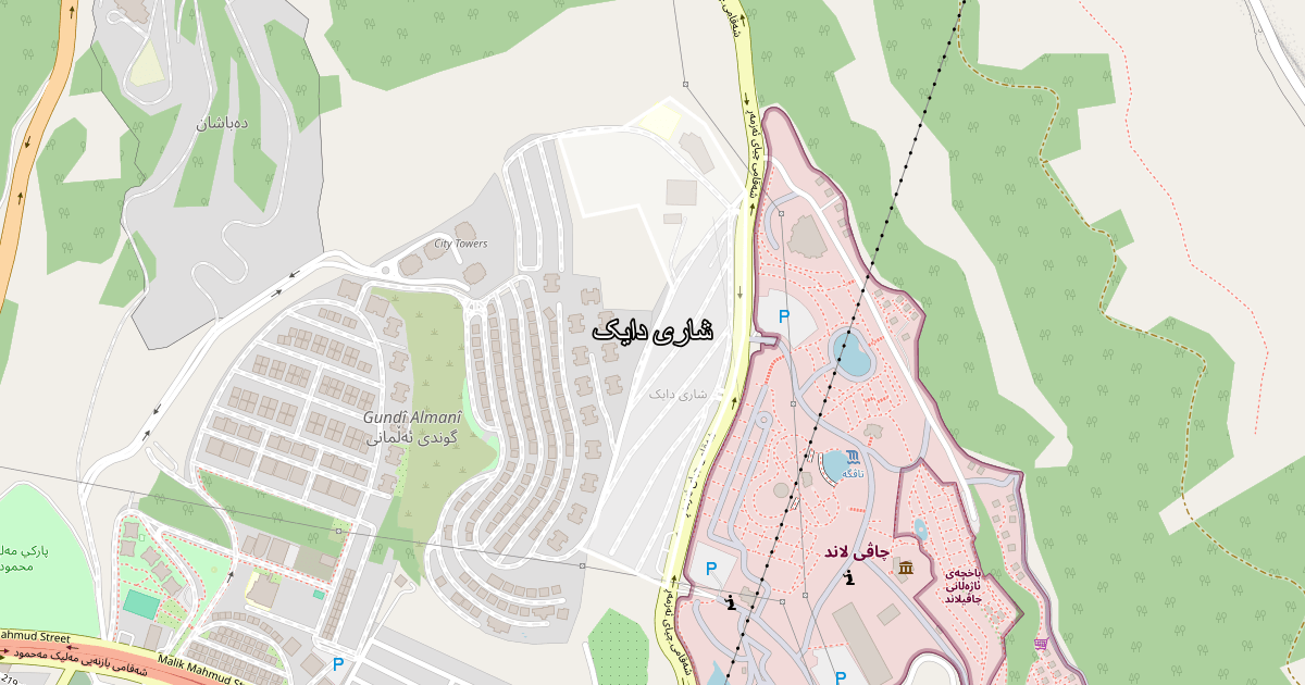 Map of Shari Daik neighborhood in Sulaymaniyah (شاری دایک)