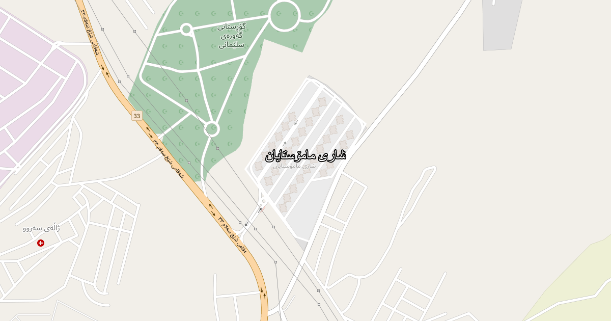Map of Shari Mamostaian neighborhood in Sulaymaniyah (شاری مامۆستایان)