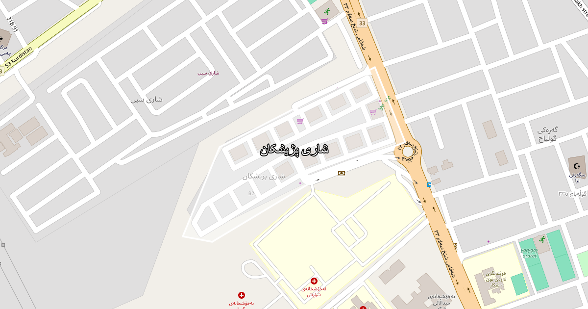 Map of Shari Pzhishkan neighborhood in Sulaymaniyah (شاری پژیشکان)
