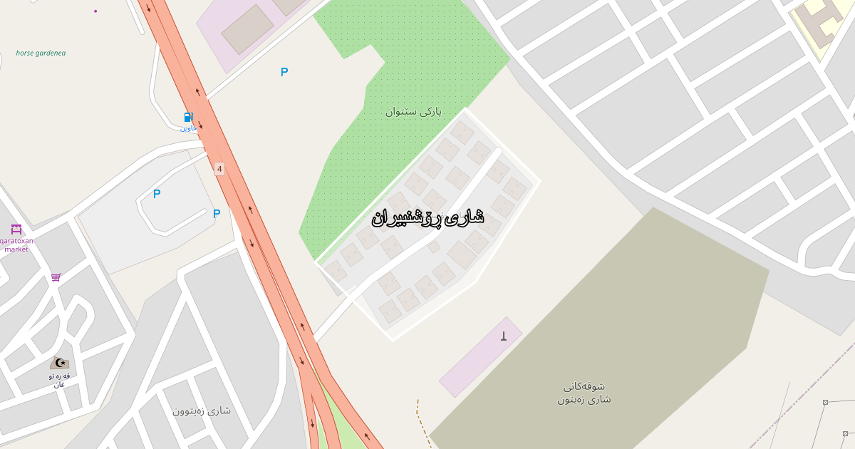 Map of Shari Roshnbiran neighborhood in Sulaymaniyah (شاری ڕۆشنبیران)