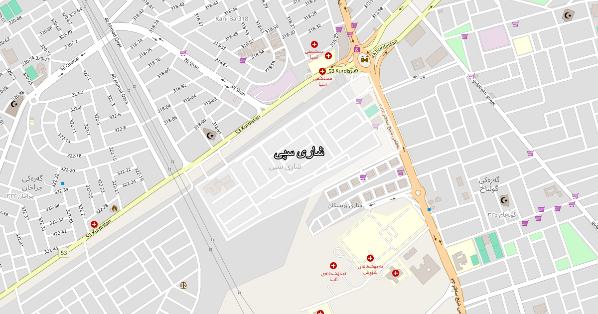 Map of Shari Spi neighborhood in Sulaymaniyah (شاری سپی)