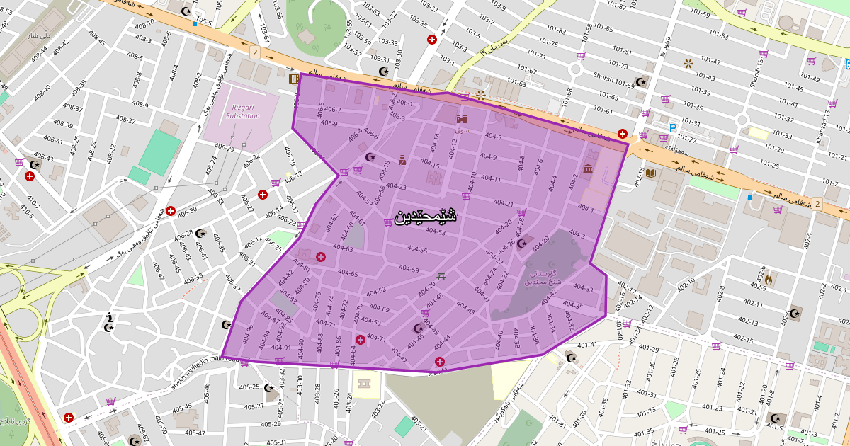 Map of Shemhedin neighborhood in Sulaymaniyah (شێمحێدین)