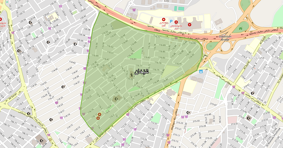 Map of Shexan neighborhood in Sulaymaniyah (شێخان)