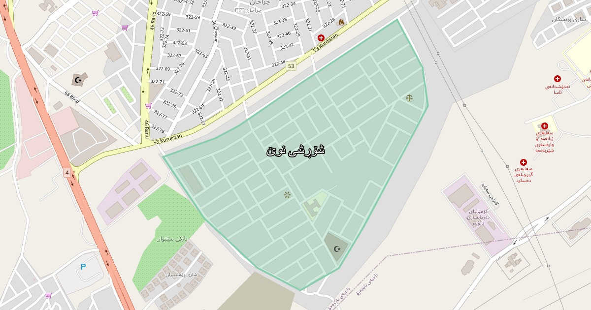 Map of Shorshi Nwe neighborhood in Sulaymaniyah (شۆڕشی نوێ)