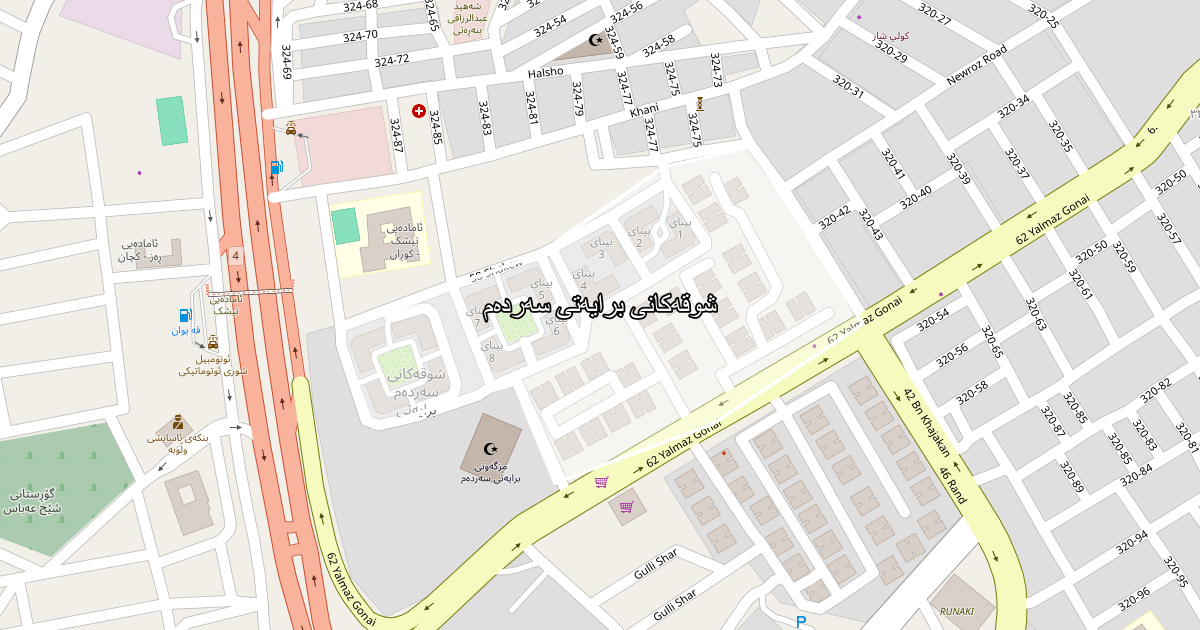 Map of Shwqakani Braiati Sardam neighborhood in Sulaymaniyah (شوقەکانی برایەتی سەردەم)