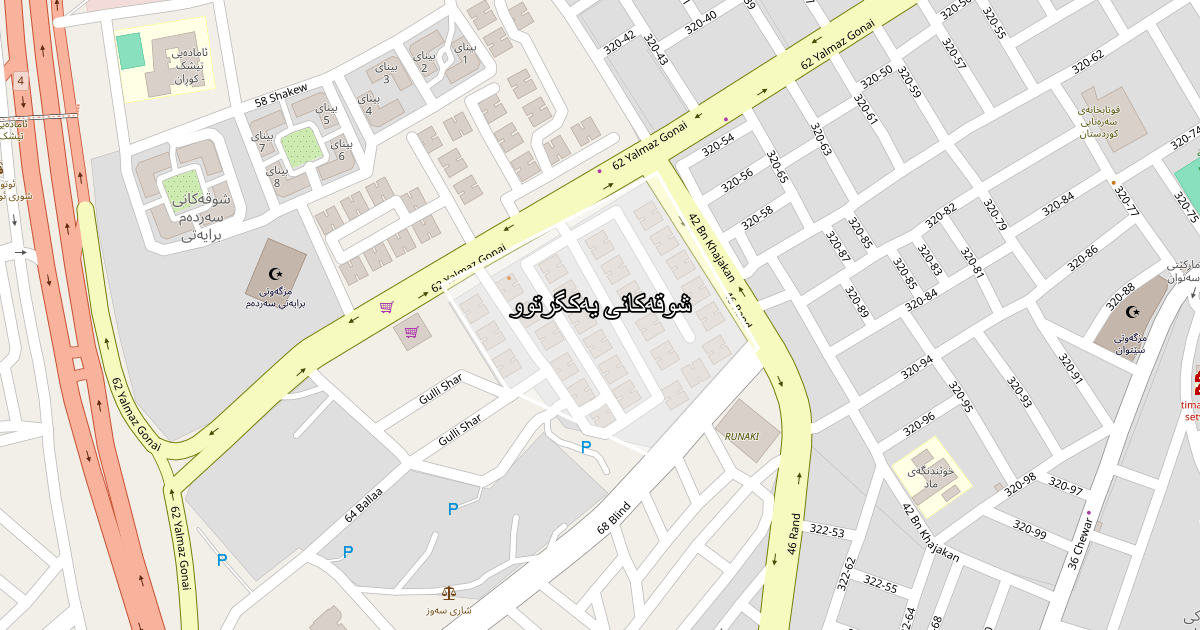 Map of Shwqakani Iakgrtu neighborhood in Sulaymaniyah (شوقەکانی یەکگرتوو)