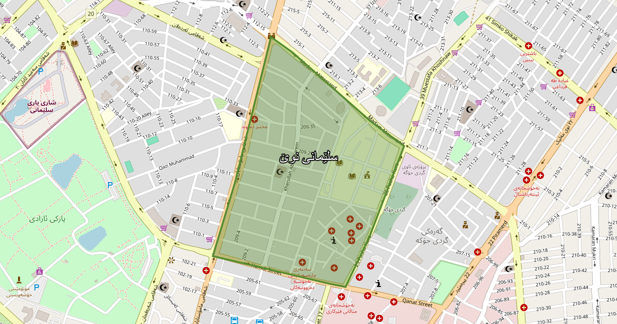 Map of Slemani Nwe neighborhood in Sulaymaniyah (سلێمانی نوێ)