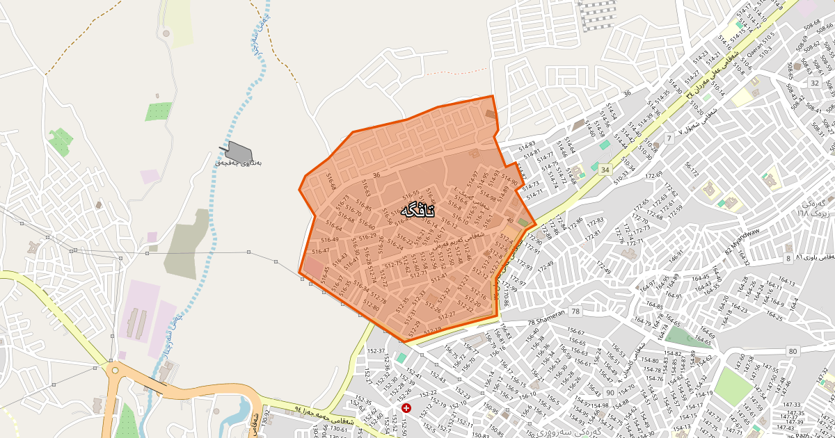 Map of Tavga neighborhood in Sulaymaniyah (تاڤگە)