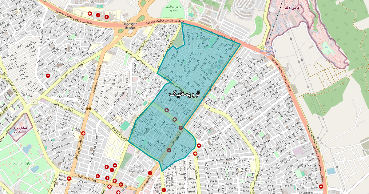 Map of Tuimalik neighborhood in Sulaymaniyah (توویمەلیک)