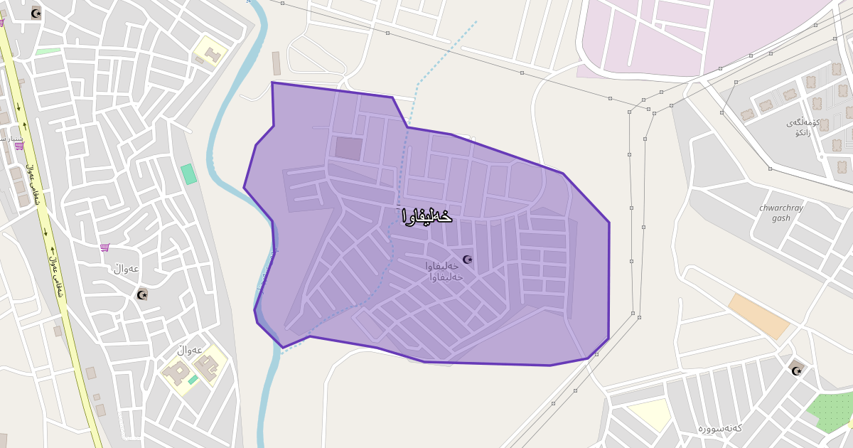 Map of Xalifawa neighborhood in Sulaymaniyah (خەلیفاوا)