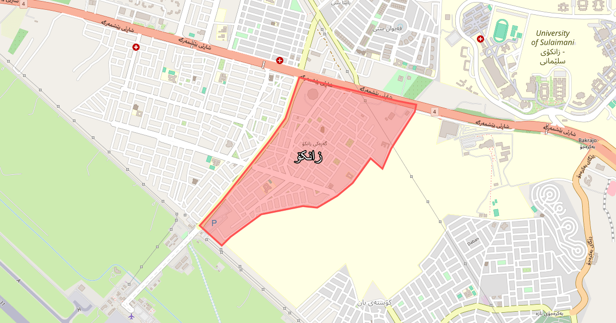 Map of Zanko neighborhood in Sulaymaniyah (زانکۆ)