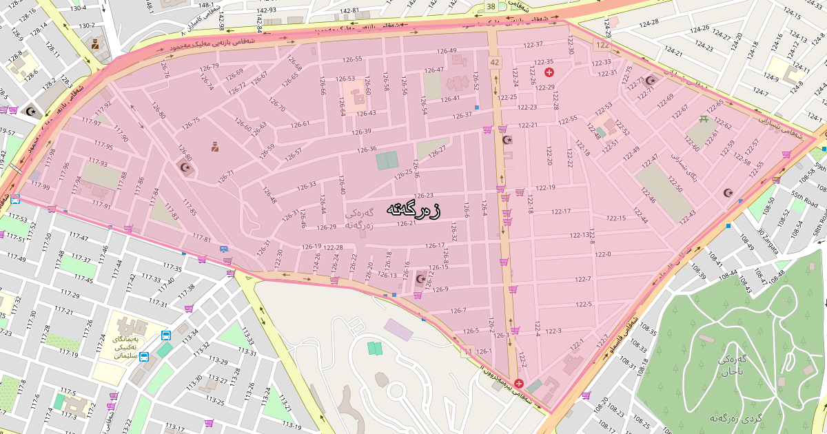 Map of Zargata neighborhood in Sulaymaniyah (زەرگەتە)