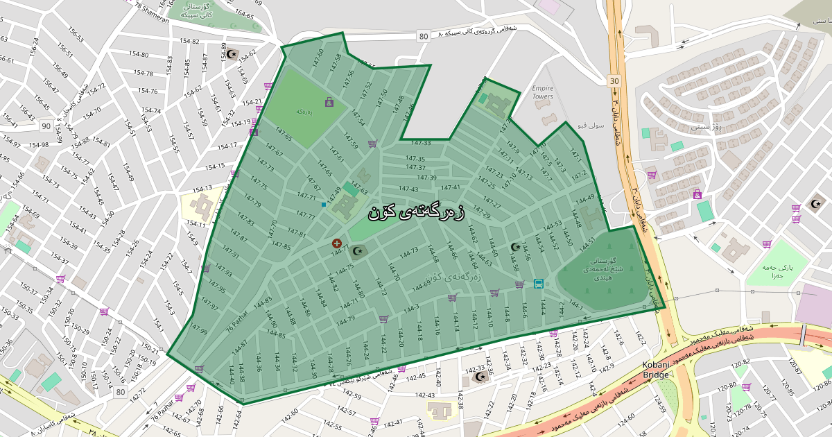 Map of Zargatai Kon neighborhood in Sulaymaniyah (زەرگەتەی کۆن)